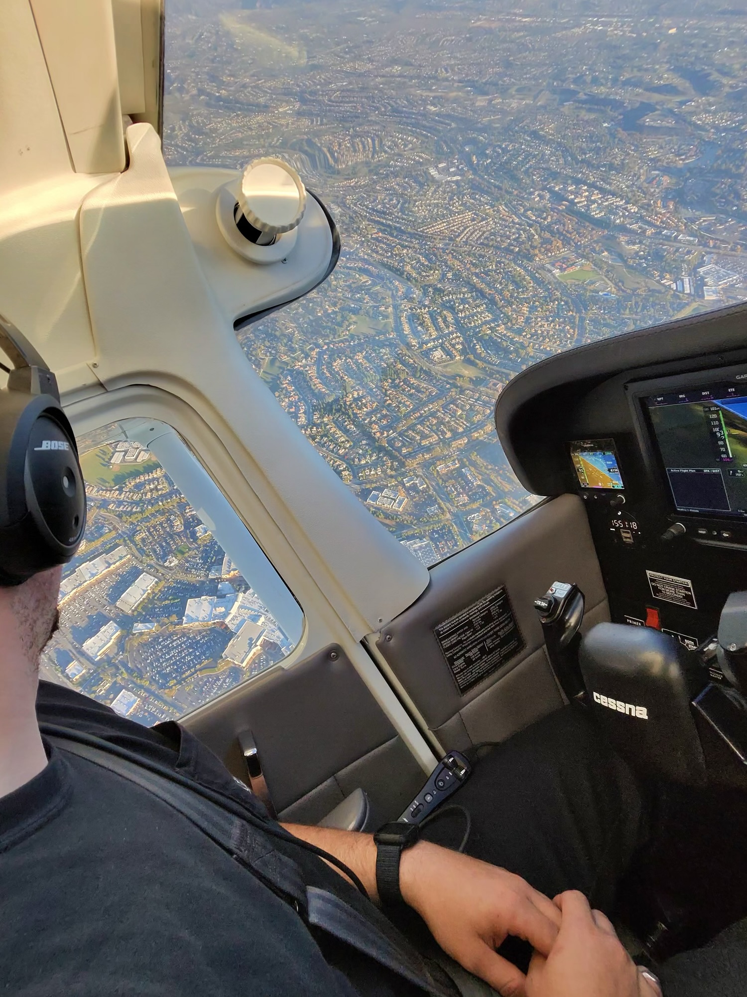 Student pilot in the cockpit during flight training